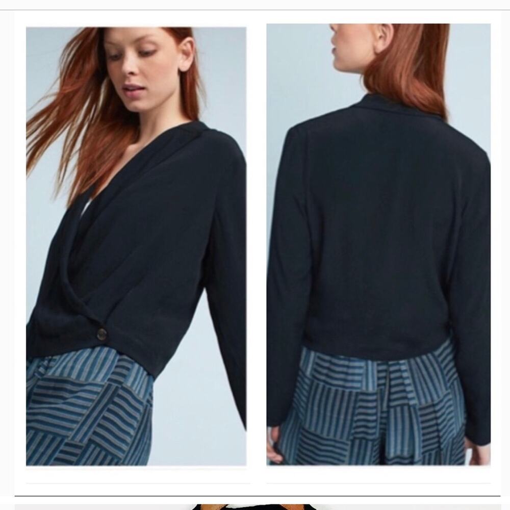 Ett:Twa Anthropologie Black Buttoned Wrap Blazer